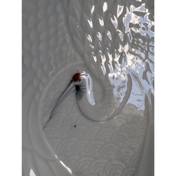 Red Crowned Crane Japanese Celadon Porcelain Early 20th Century Vintage Plates - Picture 5 of 16